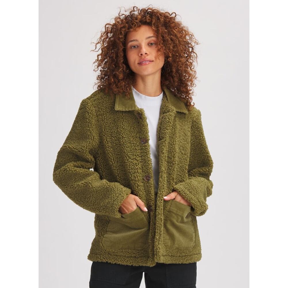 Stoic Sherpa Corduroy Chore Coat Shacket Shirt Jacket Green Women's Large